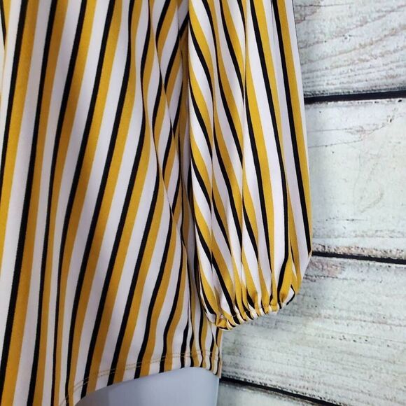 Adrianna Papell Mustard Yellow Striped Blouse S Long Sleeve Career Top - Picture 3 of 6